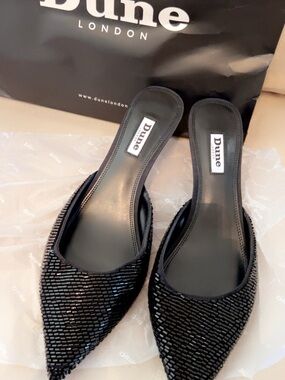 Dune London Black Beaded Pointed Slip-On Heels